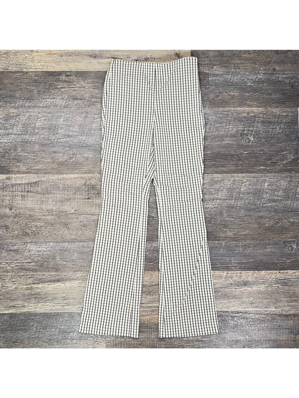 Vila 36 tan and black flared leg elastic waist pants size 6 B161